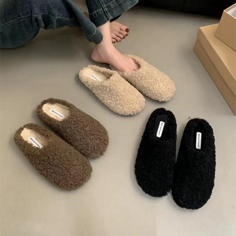 Fashion Women Fur Slippers Casual Flats Mules Shoes Suede New Winter 2025 Trend Fashion Woman Sneakers Slingback Cozy Flip Flops Slides