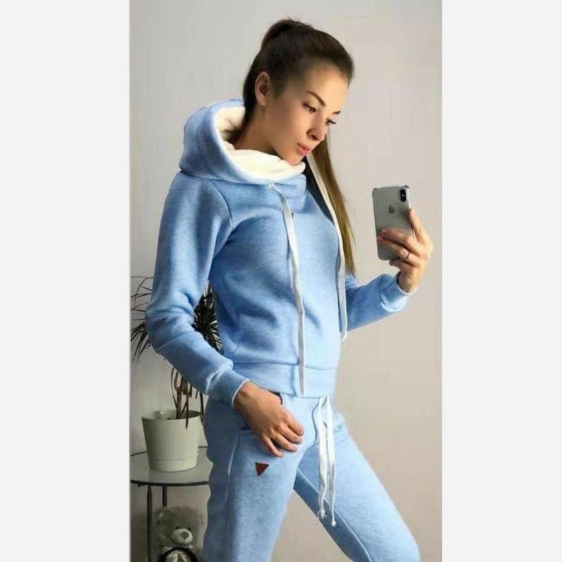Women's Fleece Fashion Leather Patch Casual Hoodie Set - Autumn/Winter 2019 Style