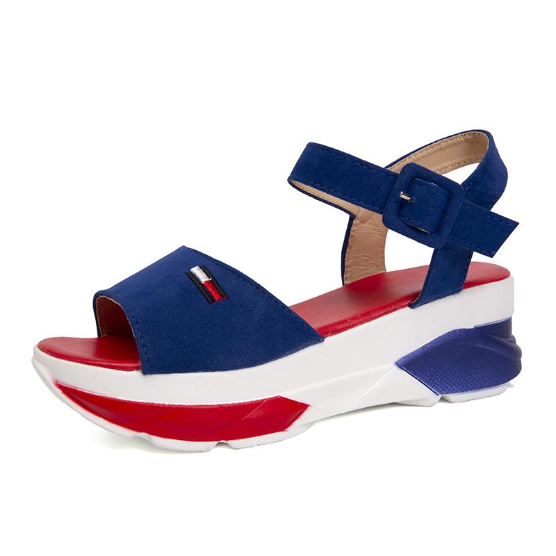 Europa Vereinigte Staaten Große Größe Plateau-Sandalen 2024 Sommer Patchwork Farbe Fischmaul Freizeit-Slipper Strandsandalen Weiblich