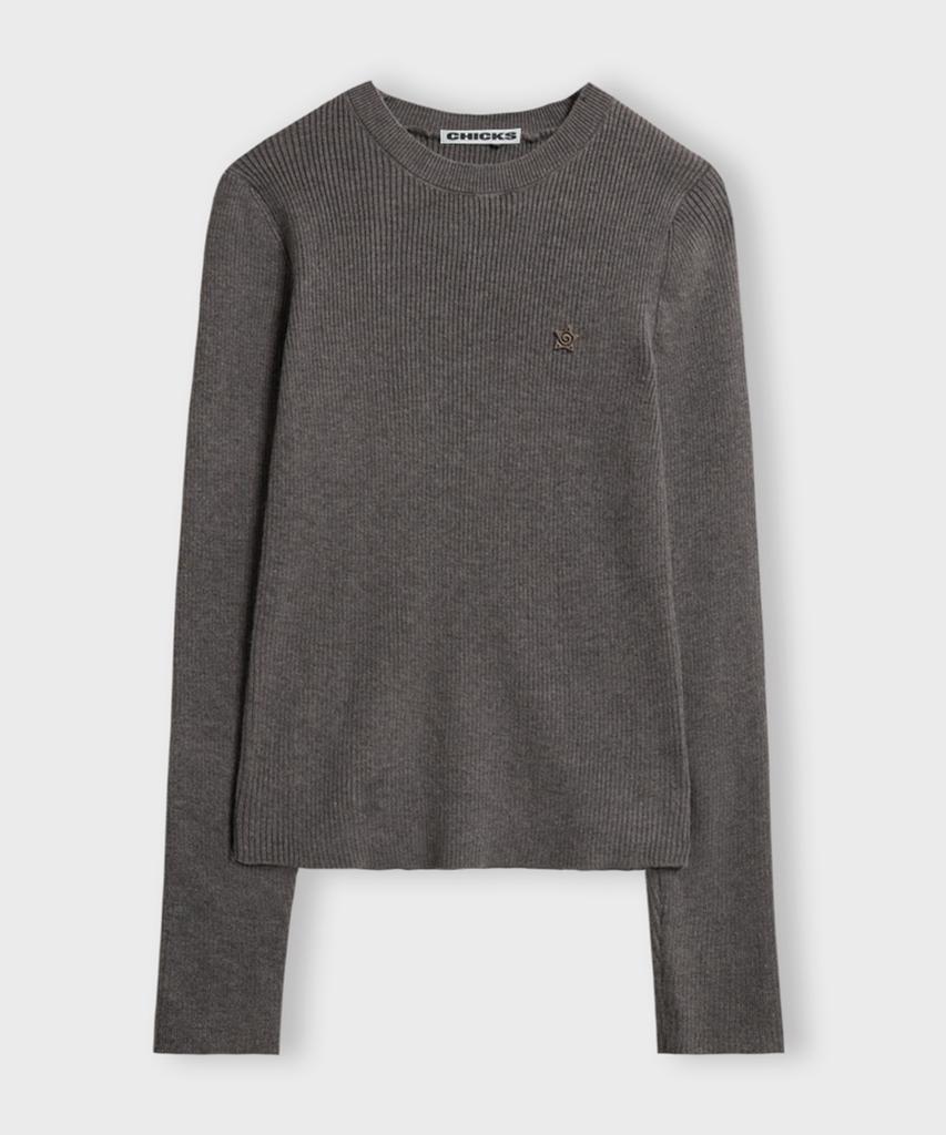 CHICKS Slim Fit Ribbed Round Knit Melange