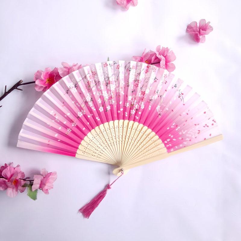 Vintage Bamboo Silk Women's Folding Fan - Portable Dance Gift