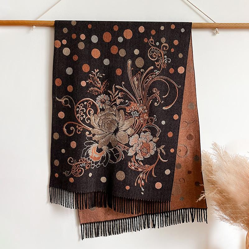 Cashmere Winter Scarf Women Warm Thick Pashmina Designer Ethnic Style Print Scarf Wraps Coldproof Windproof Blanket Shawls