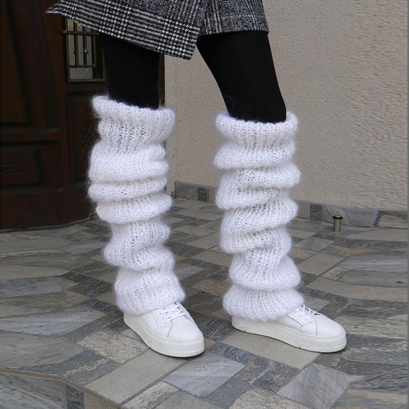 Calze Lunghe da Donna a Coscia Lavorate a Maglia all'Uncinetto Scaldamuscoli Invernali Morbidi e Larghi per la Gamba