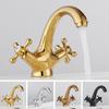 Bathroom Basin Faucet Brass Double Handle Antique Basin Hot and Cold Mixer Water Tap Kitchen Bathroom Basin Sink Mixer Faucets