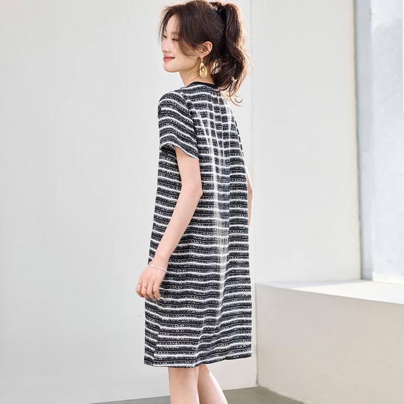 Srcr Women's Striped Mulberry Silk T-Shirt Dress