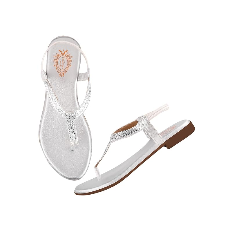 Shoetopia Embellished Women'S Silver Flat Sandal /Eu40