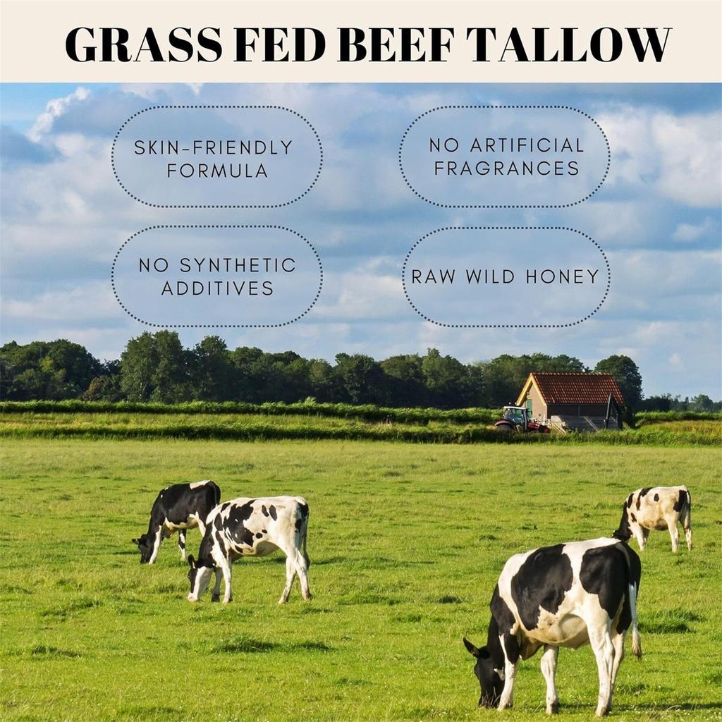 Beef Tallow And Honey Balm For Skin All-Natural Moisturizer Hydrating Tallow Balm With Honey And Beeswax Grass-Fed Beef Tallow & Wild Honey Blend