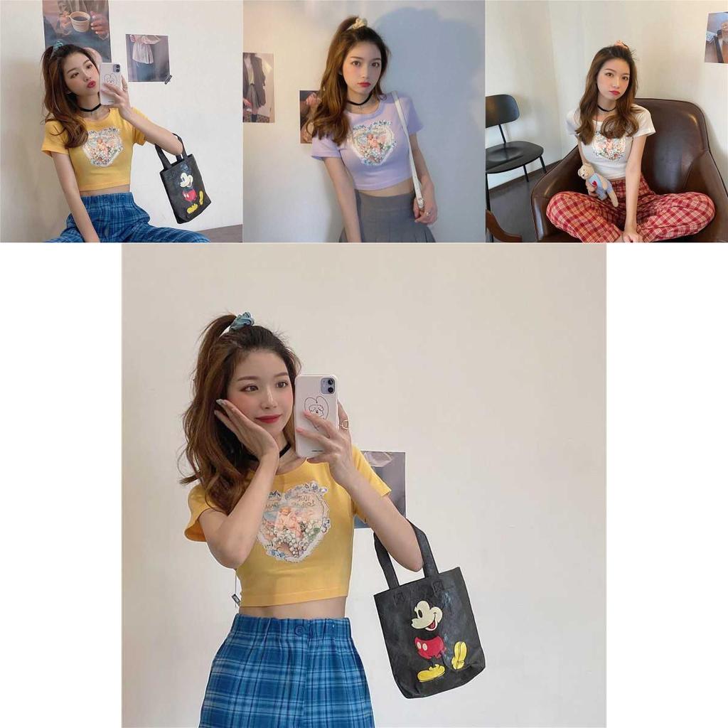 Elegant Angels Aesthetic Vintage T-shirts For Women With 90s Graphic Korean Style