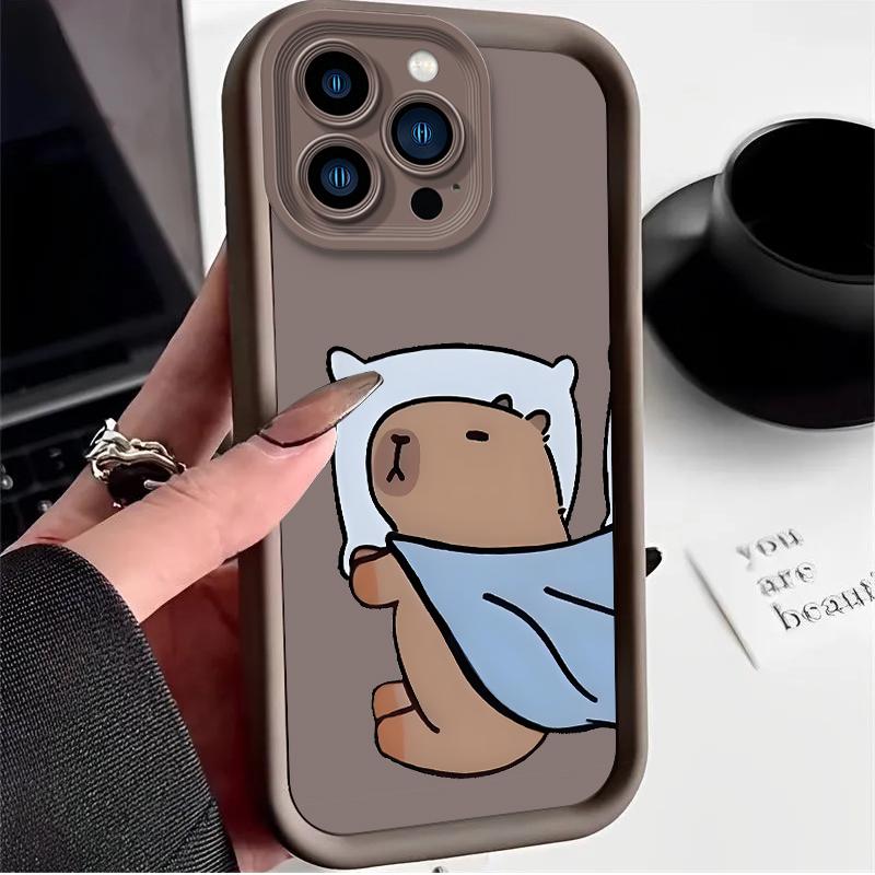 Cartoon Lovely Sitting Sleeping Capybara Case for iPhone 17 Air 16 E 15 14 Plus 13 12 Mini 11 Pro Max Dustproof Silicone Cover