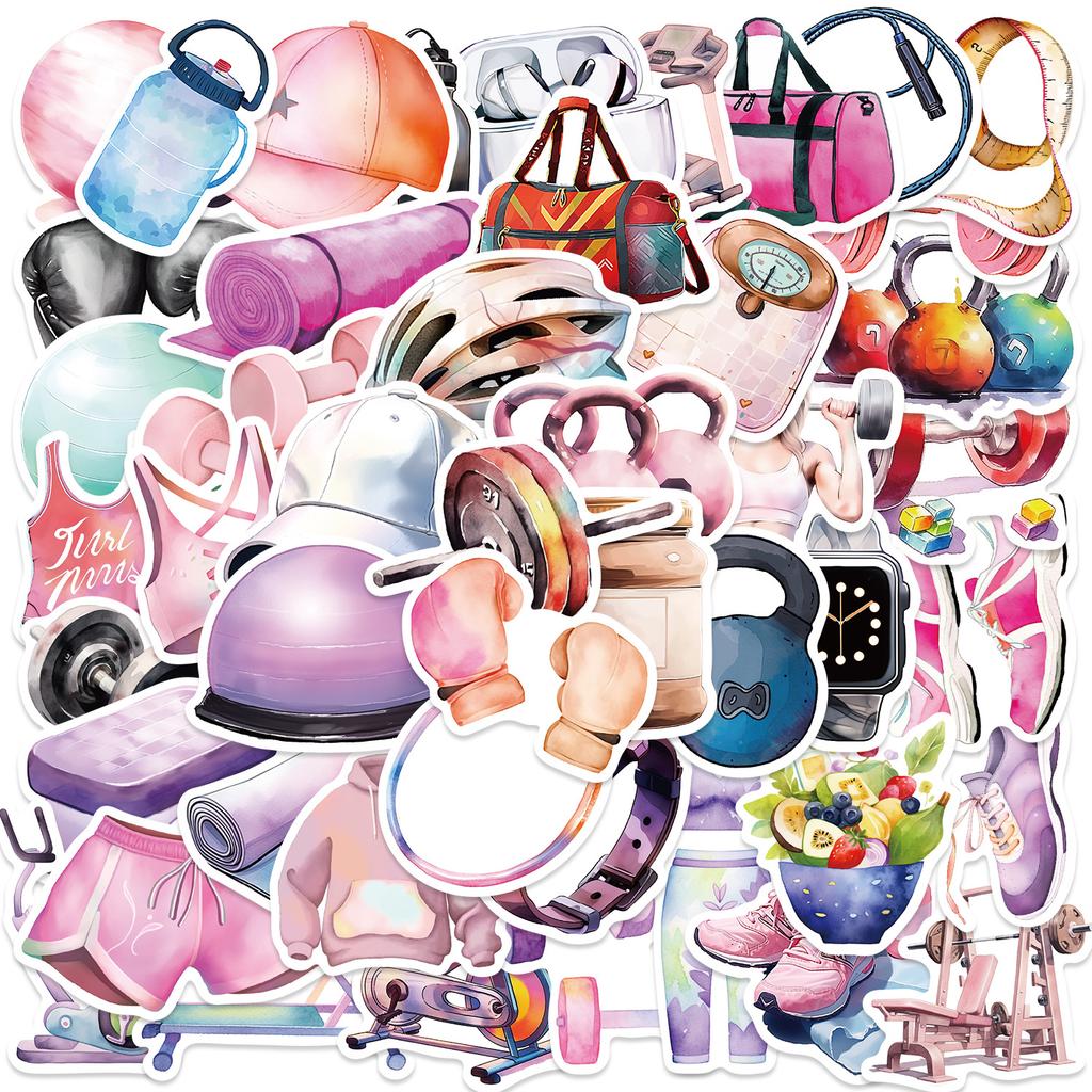 50 Cartoon Fitness Sports Equipment Graffiti Stickers Guitar Notebook Suitcase DIY Waterproof Stickers