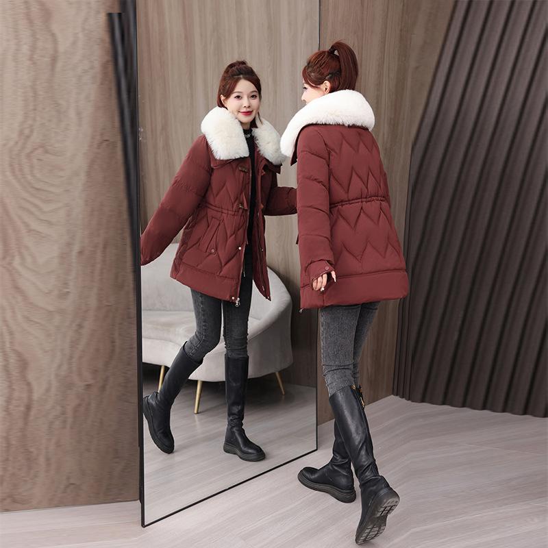 Mom's Cotton-padded Clothes with Velvet Foreign Style Middle-aged and Elderly Women's Warm Medium and Long Down Cotton Clothes