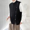 Fall Winter Men Sweater Vest Loose Single-breasted Knitted Elastic Solid Color Casual Soft Cardigan Buttons Sleeveless Round Neck Men Vest