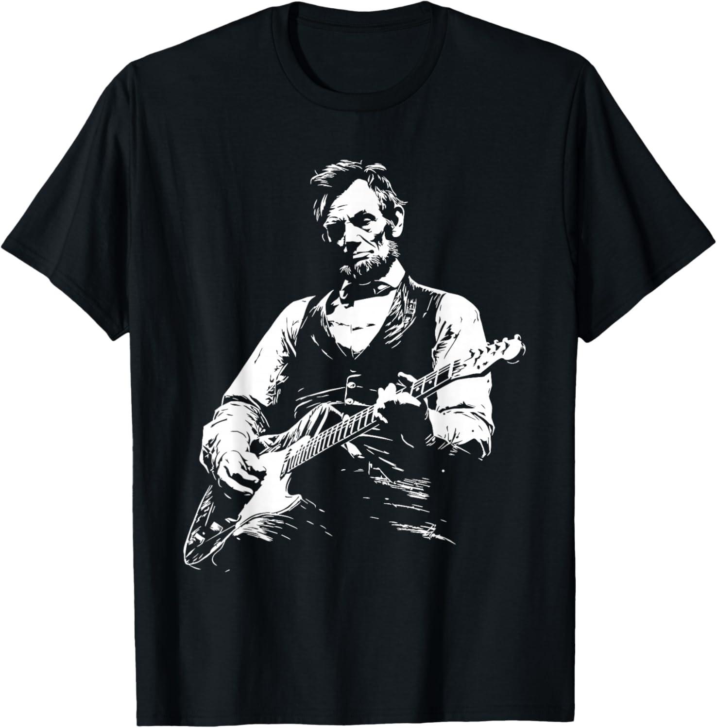 President Abraham Lincoln Playing Guitar Abe Lincoln Design Unisex T-Shirt XL
