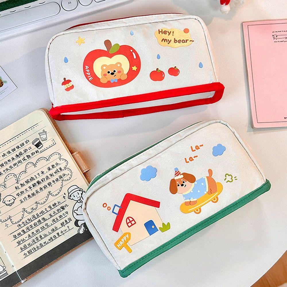 INS Pencil Storage Bag Can Stand Zipper Stationery Case Multi-layer Stationery Bag  Back To School
