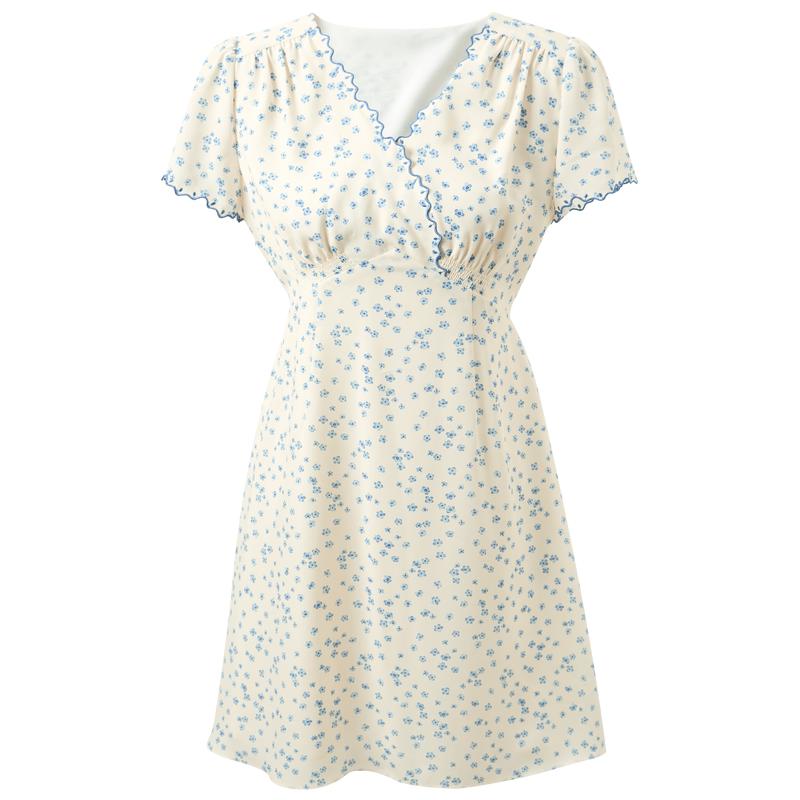Sancai 2026 Summer Floral V-Neck A-Line Dress S