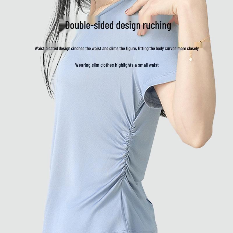 Hedvábné tričko s kulatým výstřihem, hedvábí morušovníkové, základní, pohodlné, všestranné, krátký rukáv