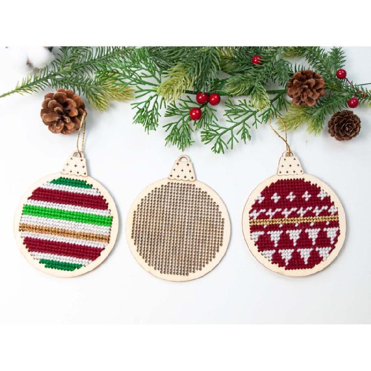 Runde Holz-Kreuzstich-Dekorations-Kits für DIY-Weihnachtsbaumschmuck