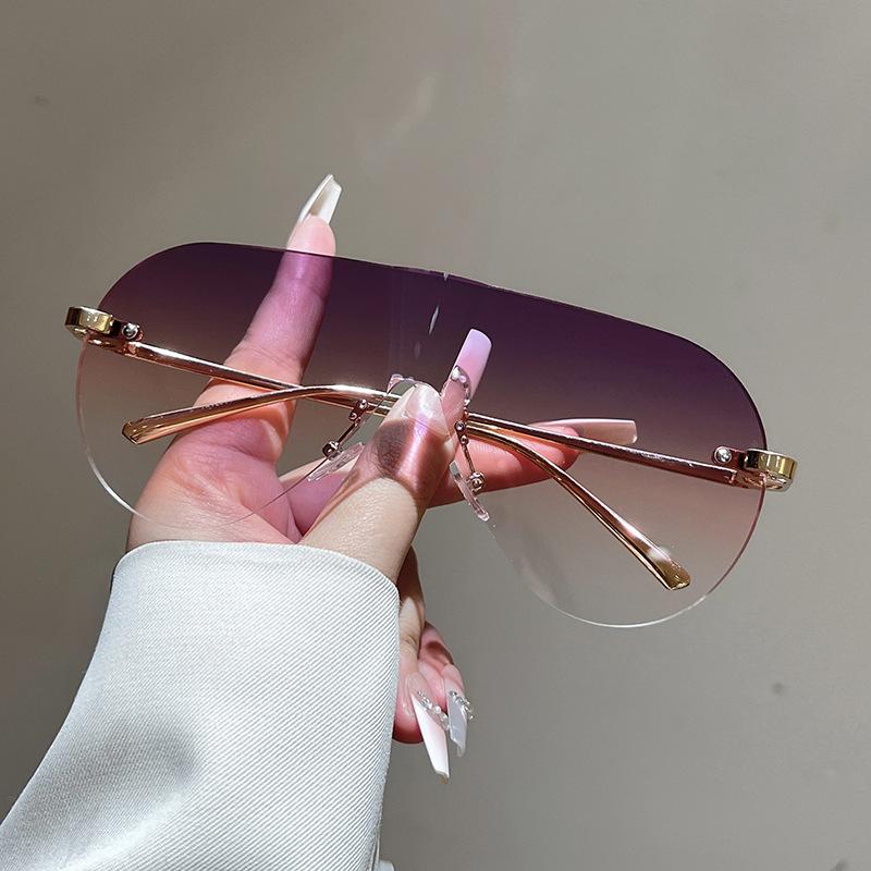 Oversized Popular Vintage Rimless Pilot Sunglasses Women For Men Luxury Brand Designer Outdoor Driving Metal Punk Sun Glasses UV