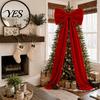 Winter Wedding Celebration Decor Large Velvet Christmas Tree Topper Bow, Giant Bow with Long Red Bows for Fireplace Streamers Room Wall Backdrop,