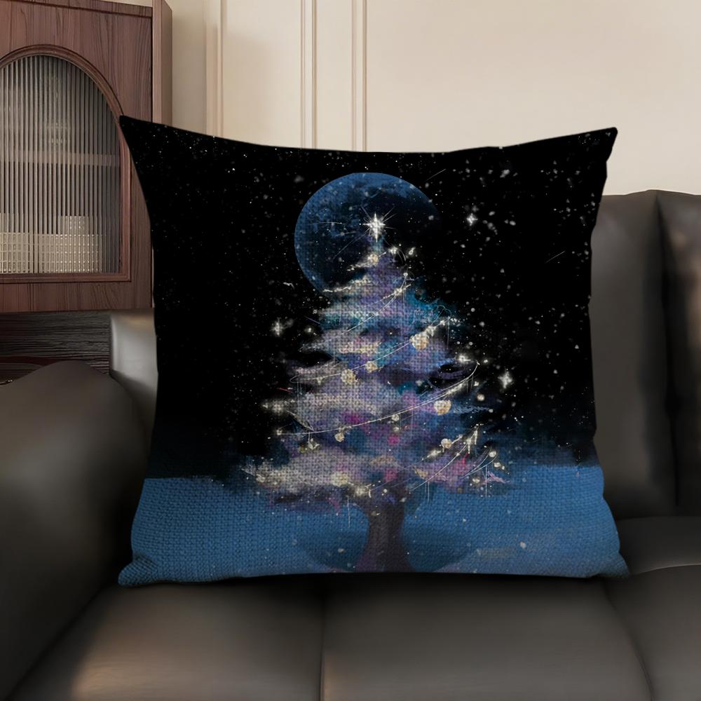Christmas Tree Cool Printed Cushion Cover Natural Linen Organic Fabric DoubleSided Printing Sofa Home Decor Gift Pillow Case