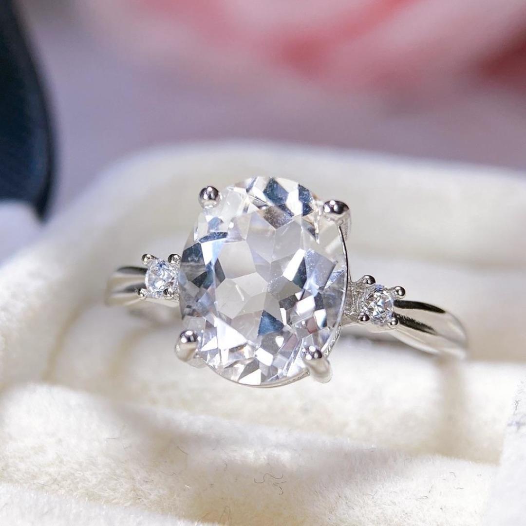 Natural White Crystal Women s Ring with S925 Silver Inlay Adjustable Open Size