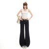 Denim Blue Low Waist Slightly Pulled Jeans Women's Summer New Loose and Skinny Not Sticky Legs Wide Leg Flared Pants