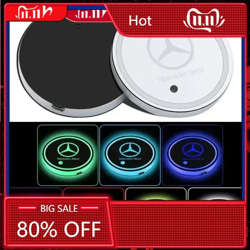 WZKGC1 C200 E200 2025 New For Mercedes Benz 2pcs Interior Light Coaster LED Illuminated Car Water Cup Coaster For Mercedes Benz B/C/E/S