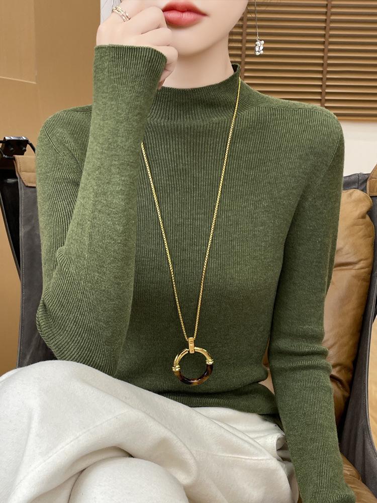 Women's Slim-Fit Half-High Collar Knitted Sweater for Autumn/Winter - Versatile and Comfortable