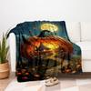 "Halloween Pumpkin House with Full Moon"Blanket Flannel Throw Blanket for Sofa, Bed, Travel, Camping, Office