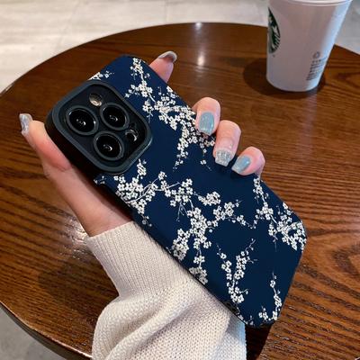 Handyhülle aus weißem Pflaumenblüten-Silikonleder für iPhone 14 15 16 Pro Max 11 12 13 Mini Weich Stoßfest Vollständige Abdeckung