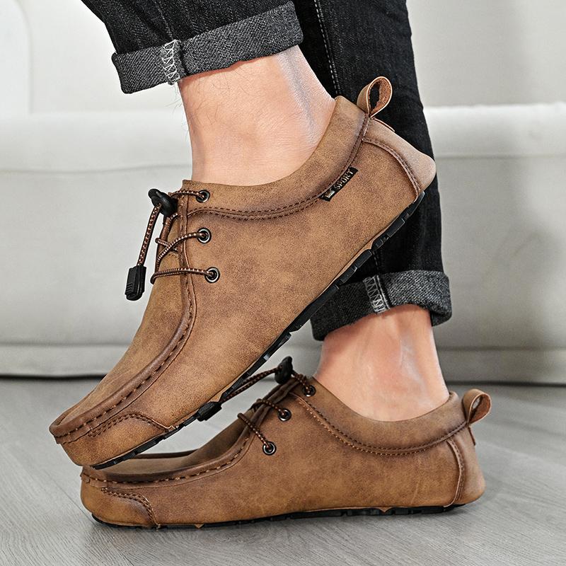 New Vintage Fashion Men's Lace Up All-match Leather Casual Driving Shoes Male Designer Comfort Walking Footwear