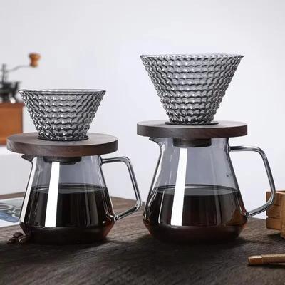 High Borosilicate Glass Coffee Drip Filter Cup with Wood Pallet Hand Pour Coffee Filter Conical Immersion Coffee Pot Dripper