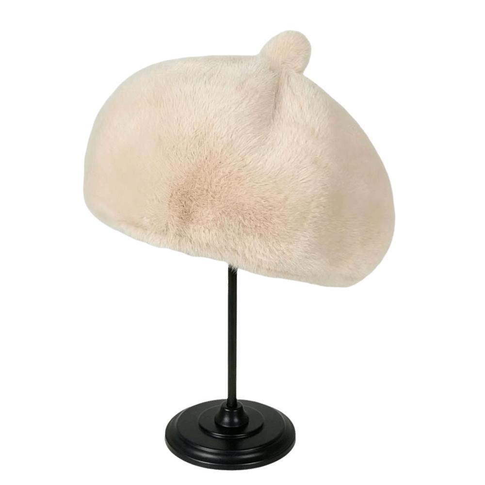Leopard Print Faux Rabbit Fur Beret Flush Furry Fluffy Plush Beret Octagonal Beanie Cap  Women Girl