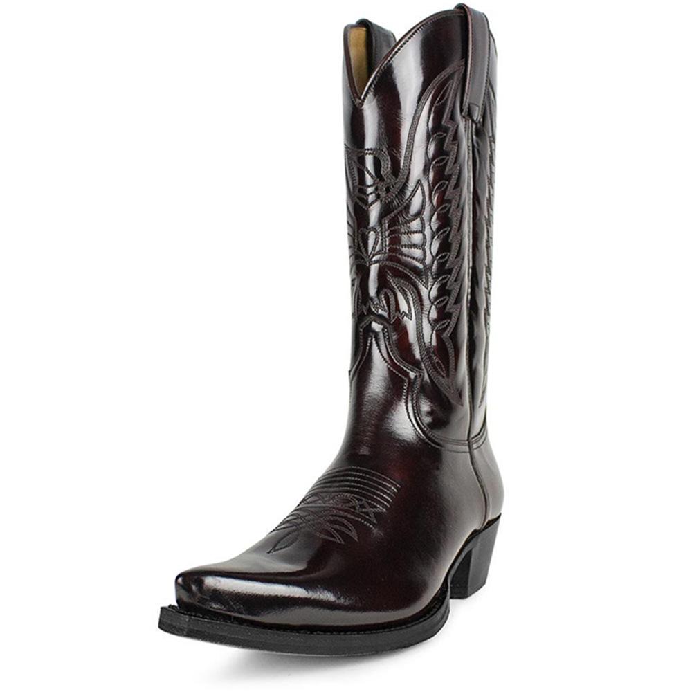 Men's Embroidered Western Cowboy Boots, Classic Pull On Pointed Toe Work Boot, Durable Chunky Heel Non-Slip Mid-Calf Booties
