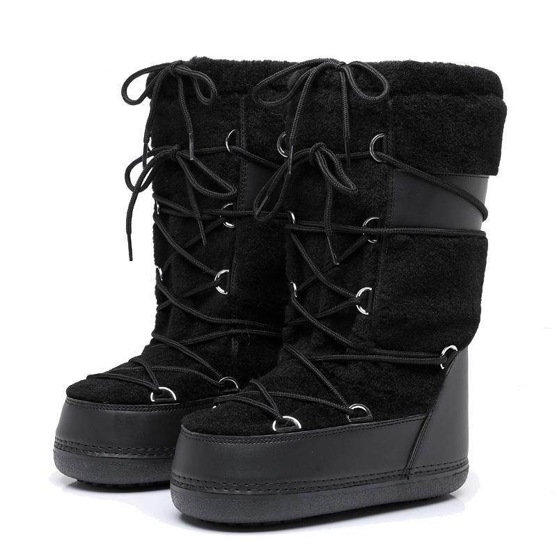 

Модные женские зимние ботинки 2025 Новые утепленные космические ботинки Женские меховые вставки Высокие женские зимние сапоги Зимняя обувь Нескользящая 41-42 чёрный