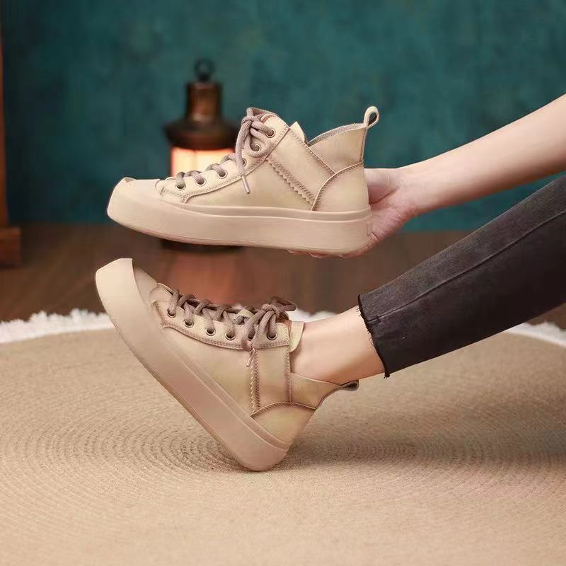 

Высокие дышащие женские туфли на весну и осень, мягкие женские туфли на платформе, популярные новинки 2024 года, универсальные повседневные туфли на шнуровке для женщин 35 хаки