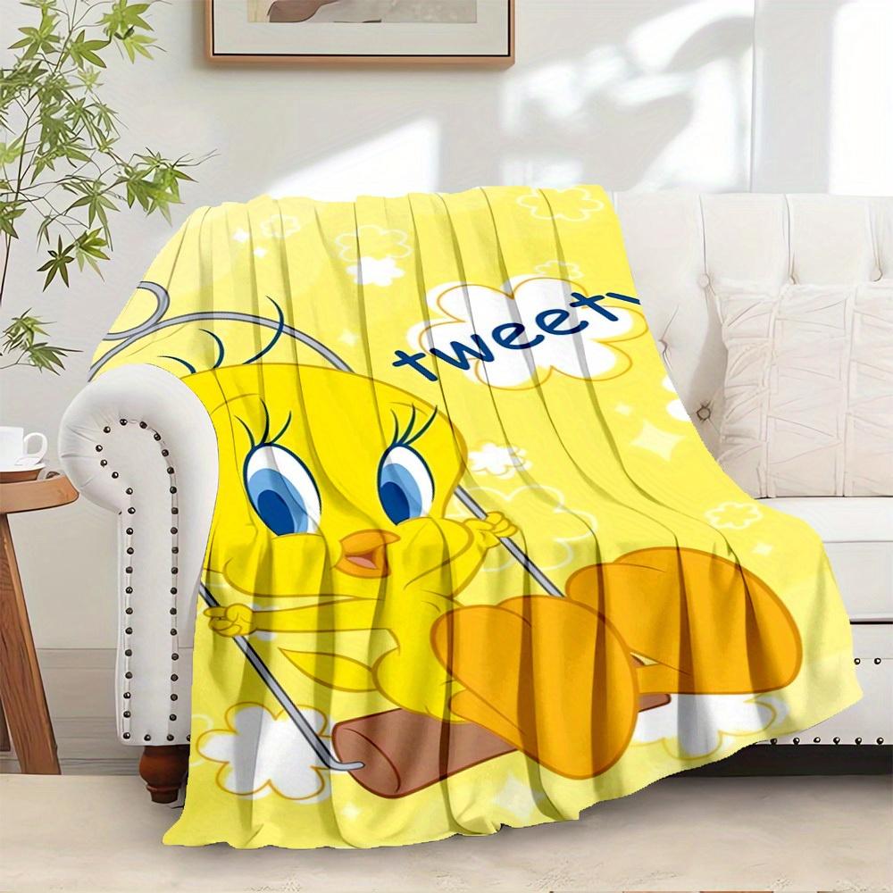 1pc Tweety,Bird,Yellow Print Flannel Blanket Suitable for All Seasons, Perfect for Home, Travel, or Camping  27