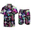 Psychedelic Magic Mushroom Men Sets Printed 3D Print Casual Shirt Beach Shorts Oversized 2Pcs Set Vacation Hawaiian Man Suits