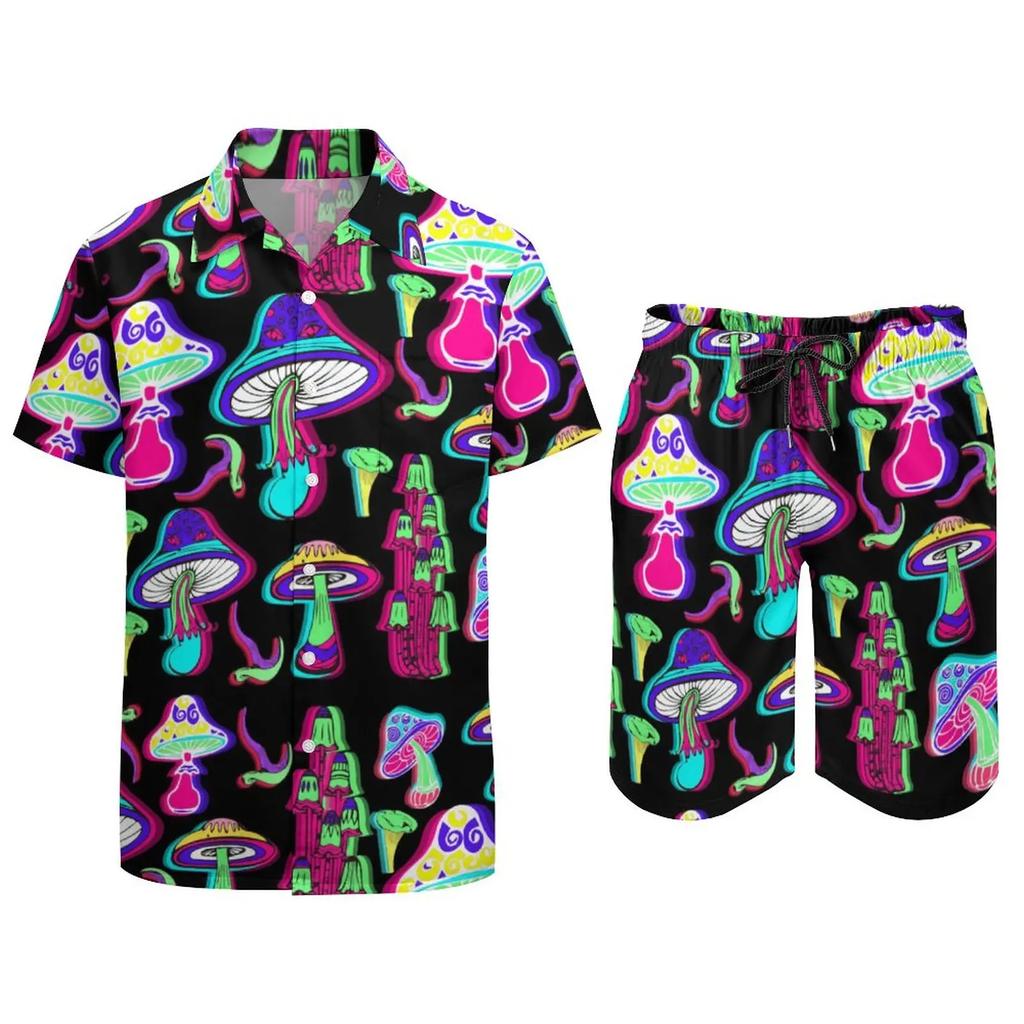 Psychedelic Magic Mushroom Men Sets Printed 3D Print Casual Shirt Beach Shorts Oversized 2Pcs Set Vacation Hawaiian Man Suits