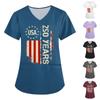 Camiseta holgada con estampado del Día de la Independencia para mujer, cuello en V, con bolsillo, manga corta, para cuidador/uniforme