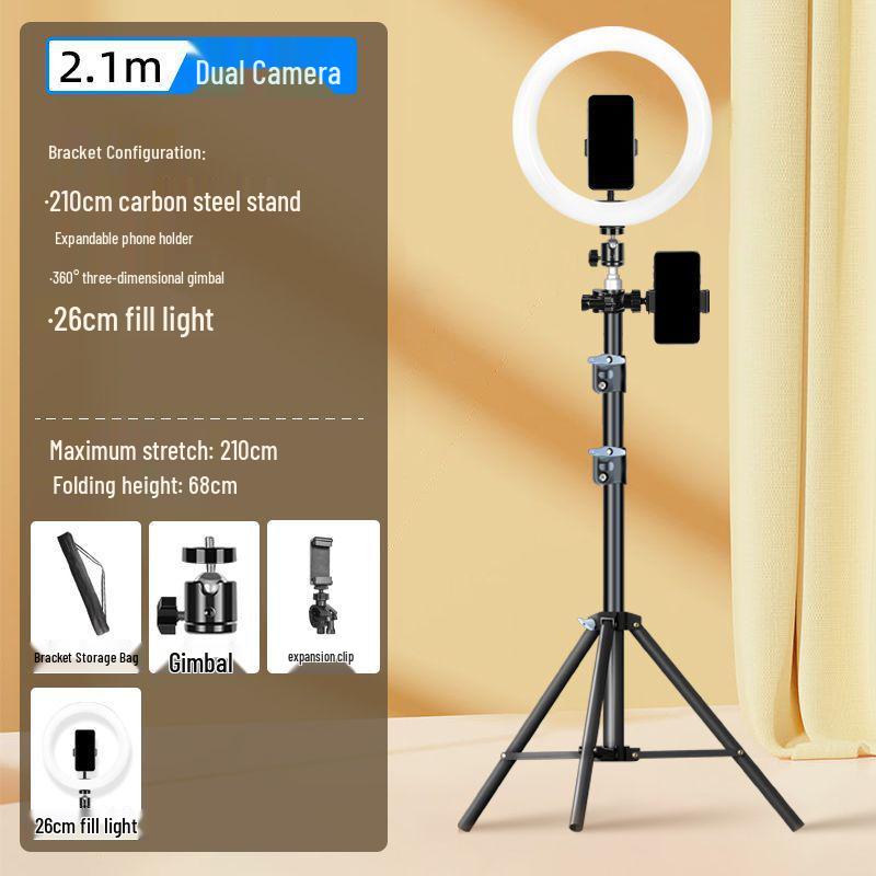 Dual Phone Live Streaming Stand with Multi-Camera Holder and Fill Light for Douyin