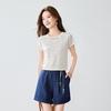 Srcr Women's Silk Blend Hollow Jacquard Knit Short Sleeve Top