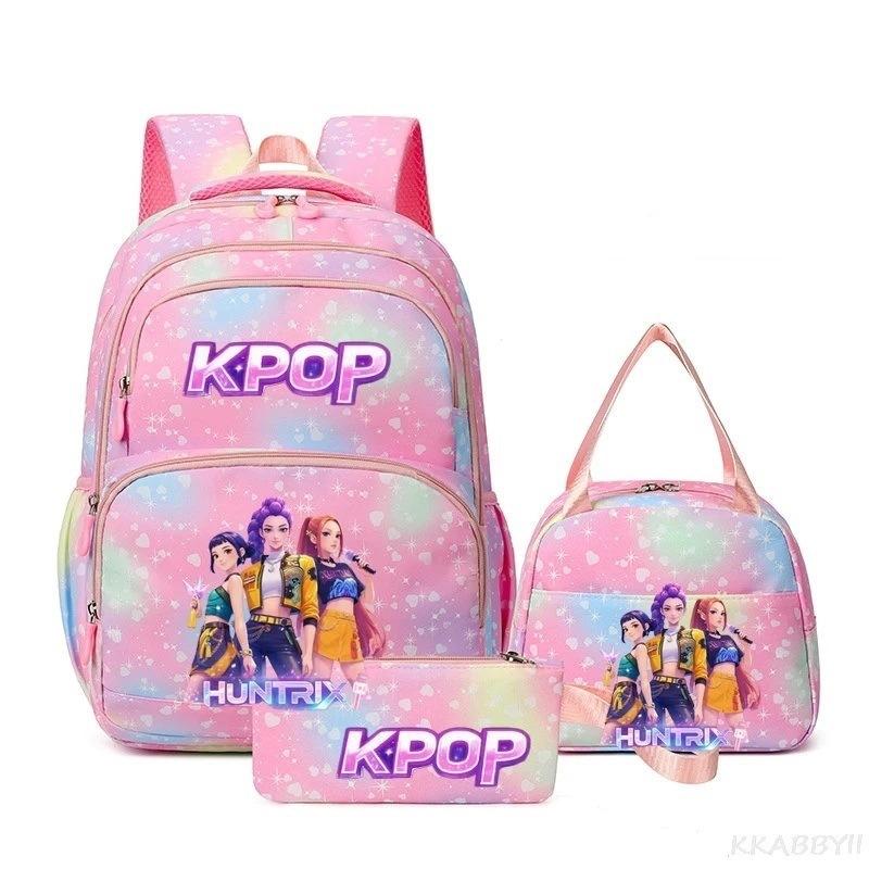 Three-Piece Kpop Demon Hunter Girl Color School Bag Lunch Bag Pencil Case Set Gift Box