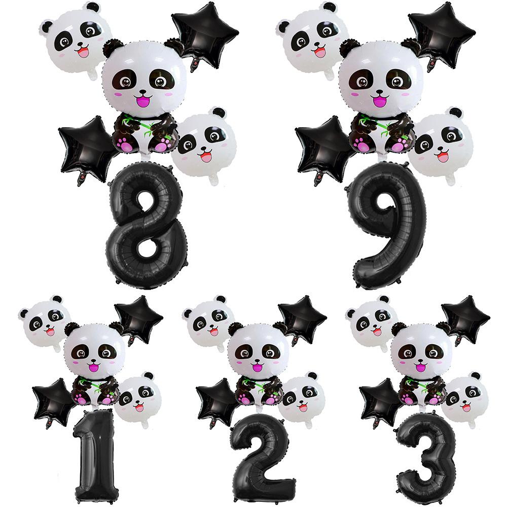 Xiaohongshu Panda Balloon Cute Panda 1-10 Birthday Party Decoration Arrangement Aluminum Film Balloon