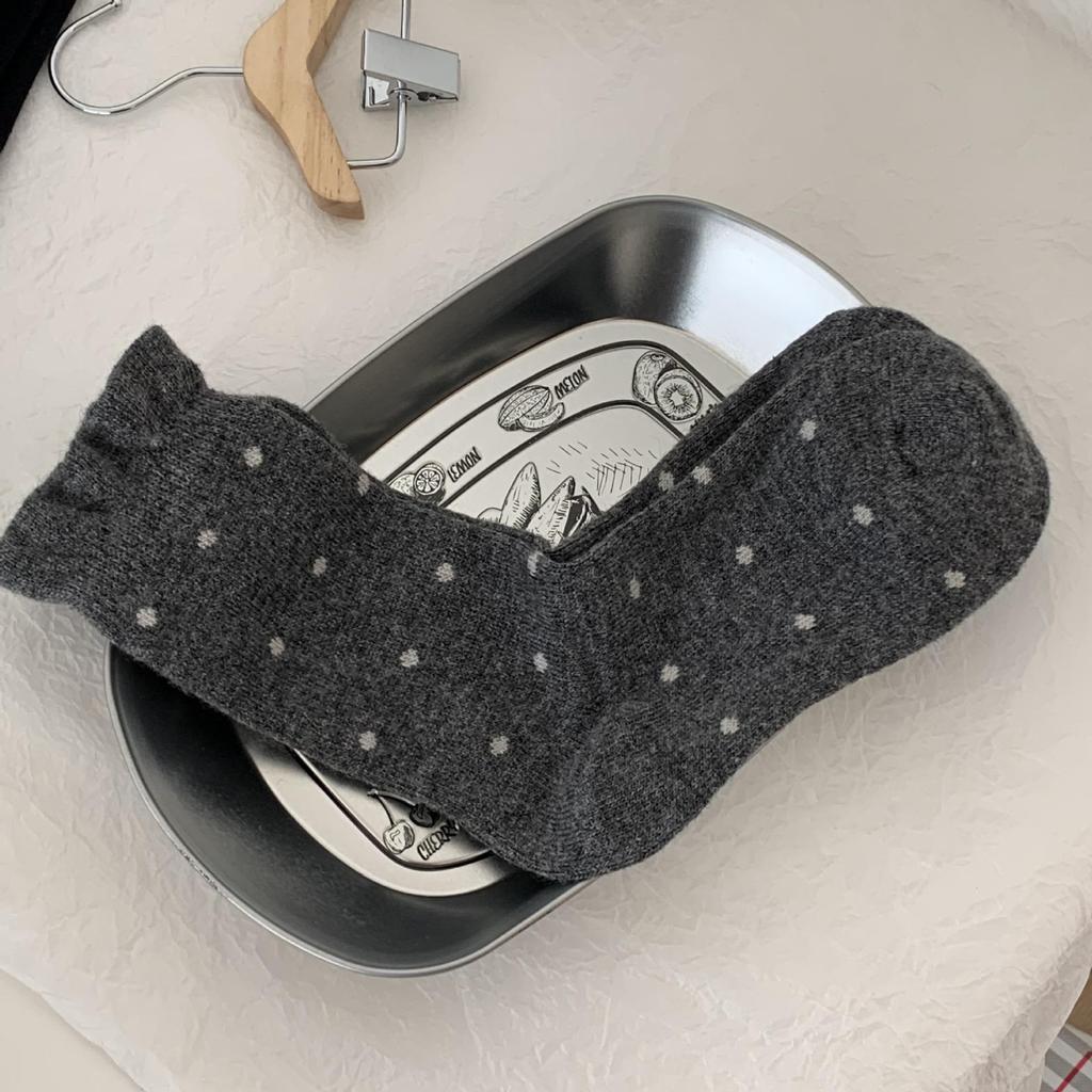 Polka Dot Korean Mid-Calf Lambswool Socks - Autumn/Winter Women's Chunky Warm Style