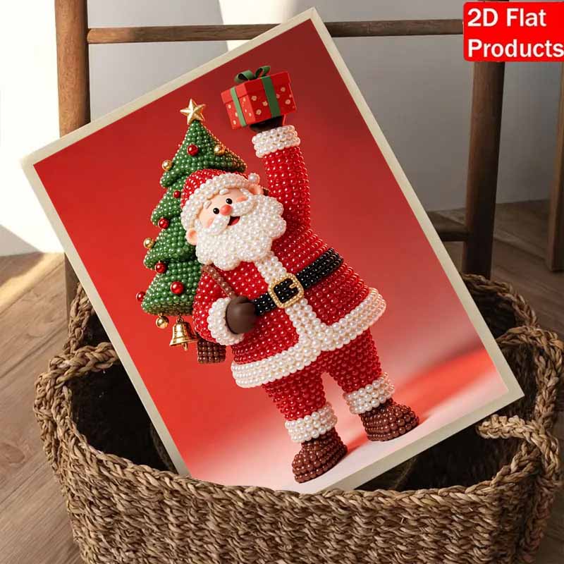 Pearl Painting DIY Kit Santa Claus Christmas Tree Gift Frameless Handmade Bead Canvas Art Creative Leisure Craft for Bedroom Living Room Decor