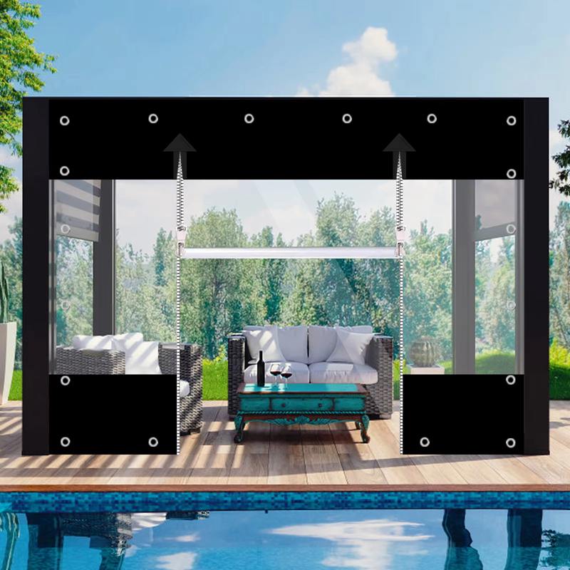 PVC Tarpaulin with Two Zippers Thickened 0.35mm 450 G/m² Waterproof Tarp Vinyl Outdoor Curtains For Patio Pergola Gazebo Porch