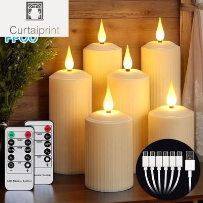Candela LED ricaricabile tramite telecomando USB Candele a colonna impermeabili per matrimoni Campeggio Candela elettrica a fiamma tremolante