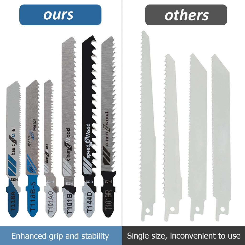 50ks Sada pilových plátků do přímočaré pily T-stopka Pilový plátek na dřevo Tenký kov Řezný nástroj pro DEWALT/Bosch/Hitachi/Makita/Milwaukee/Metabo