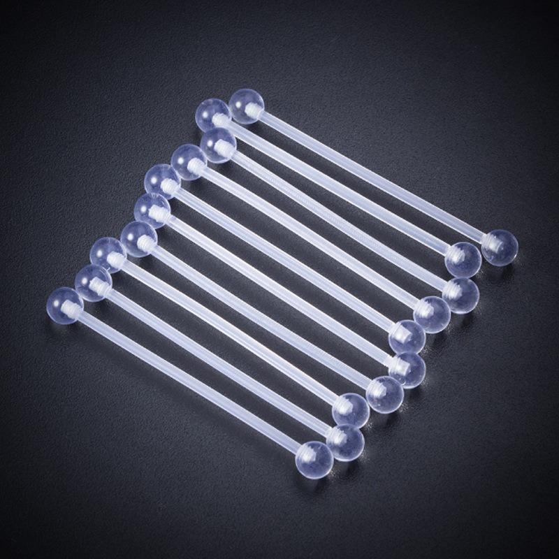 

10 шт., акриловые прозрачные ногти для языка, невидимые европейские невидимые мягкие стержни, круглые ногти с шаровидной головкой, ногти для бровей, аксессуары для проколов отверстий 1.6*12*5*5